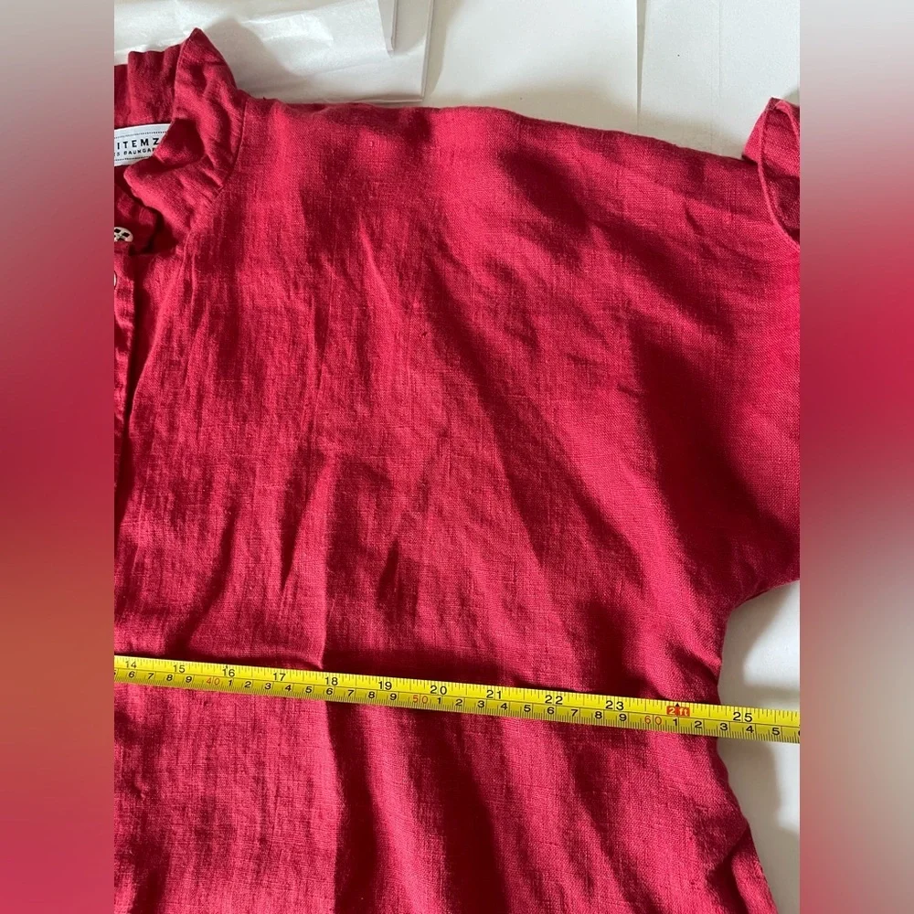 Itemz Chris Baumgartner 100% Linen Top Lagenlook Red Crop Dolman Slv USA OS FLAW - Picture 15 of 16
